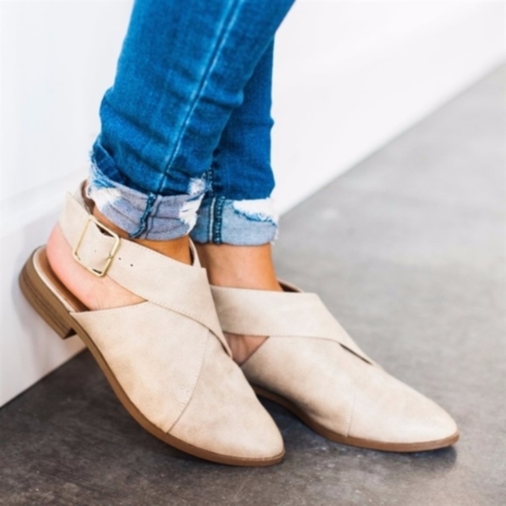 Ladies cross bands ankle buckle backless shoes - Picture 3 of 4